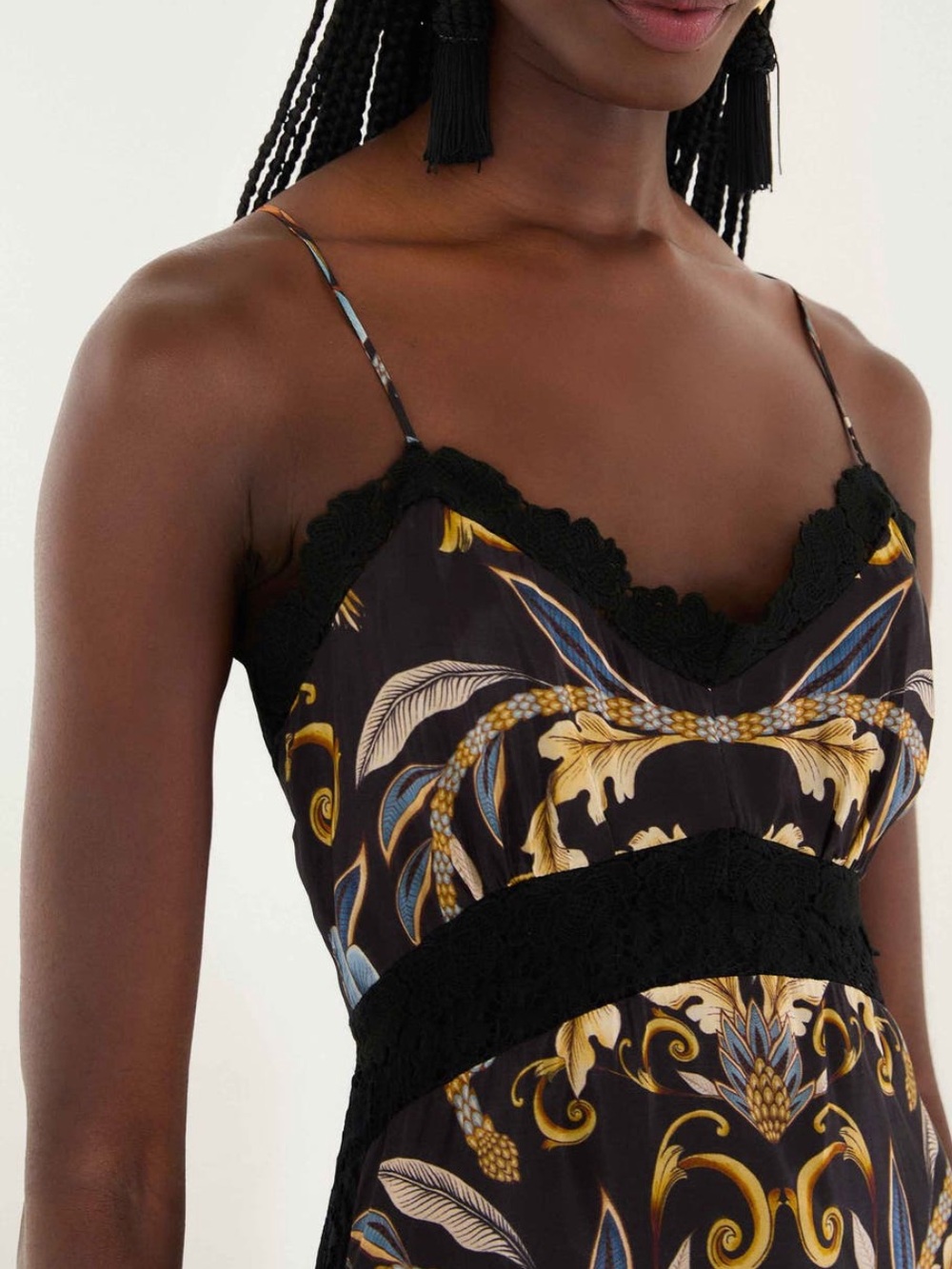 FARM Rio Snake Garden Black Floral Lace Trim Midi Dress NWT Size XL - Picture 4 of 8